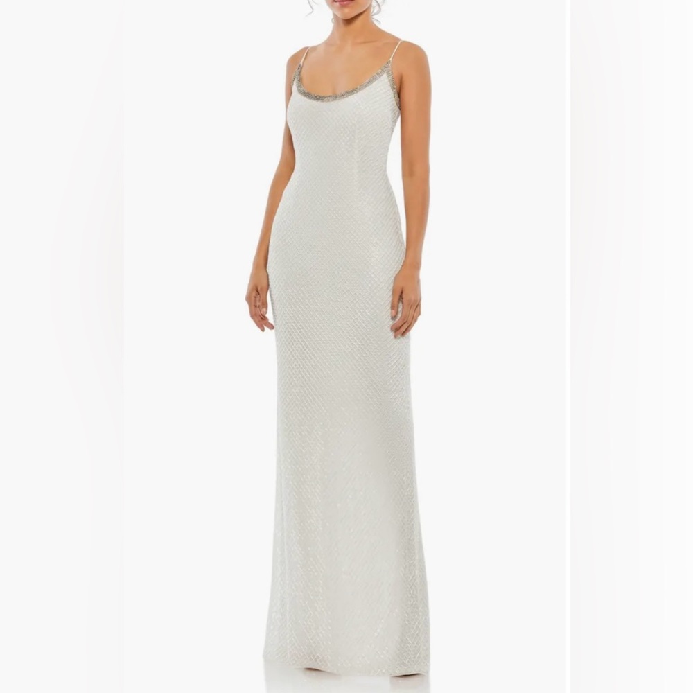 Mac Duggal Rhinestone Encrusted Scoop Neckline Beaded Gown